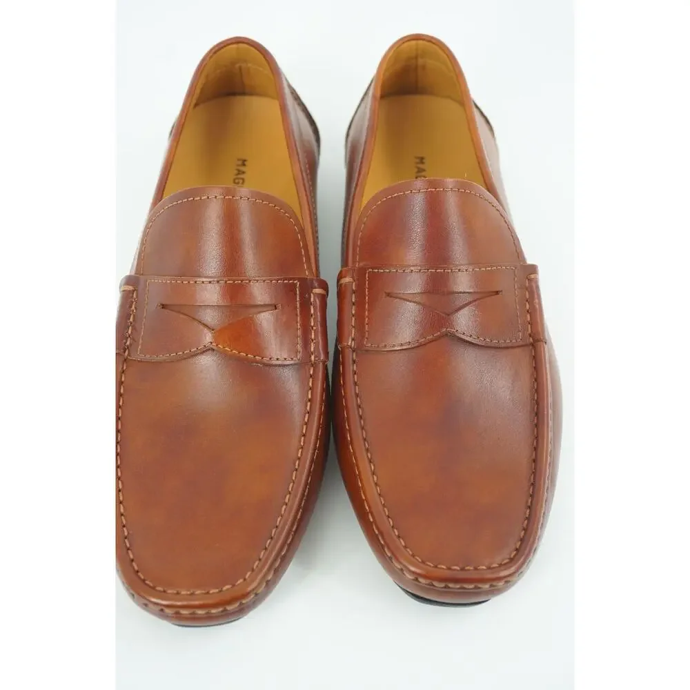 Magnanni Vance Penny Driving Loafers SZ 8 Cognac brown Leather $350 Slip On